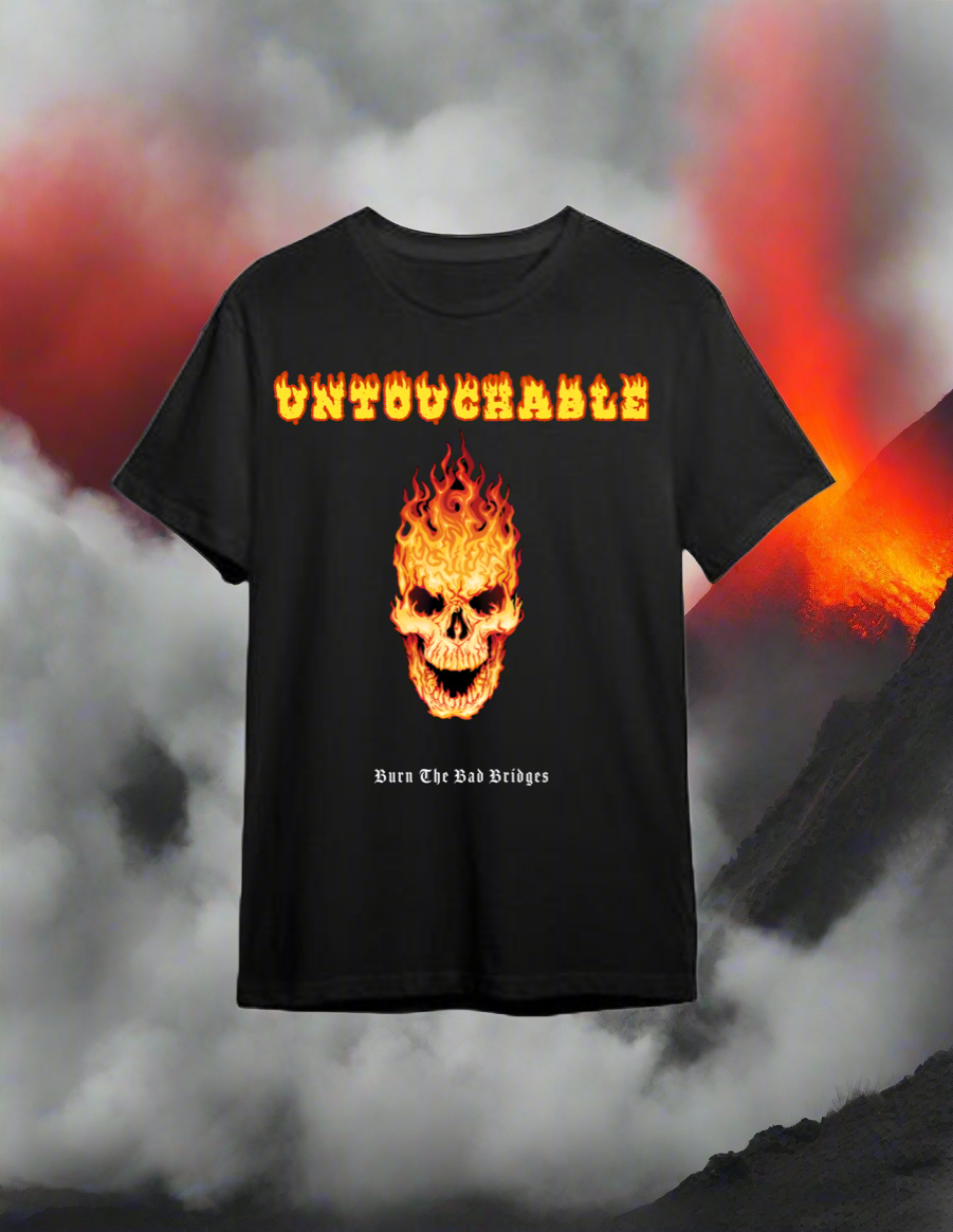 FLAMING SKULL SHORT SLEEVE BLACK TEE