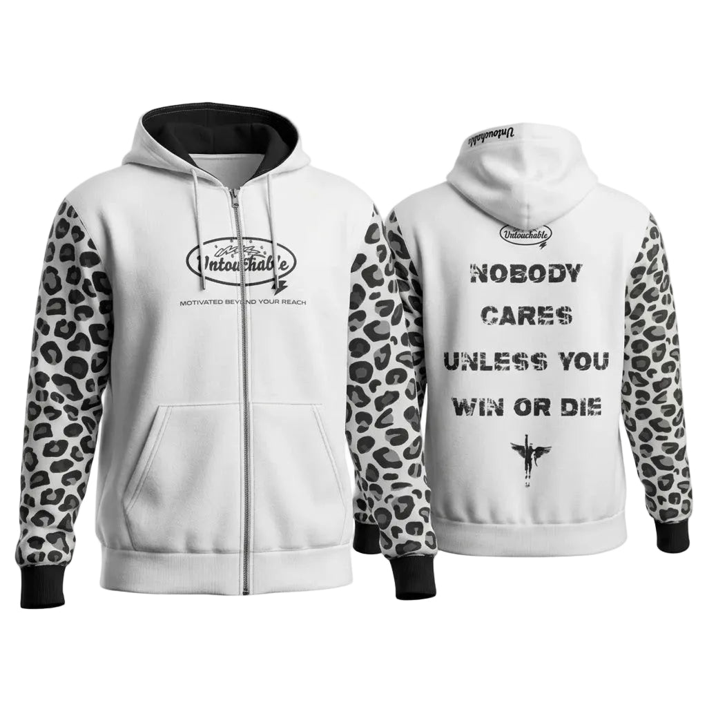 Heavyweight Snow Leopard Print Zip Up Hoodie