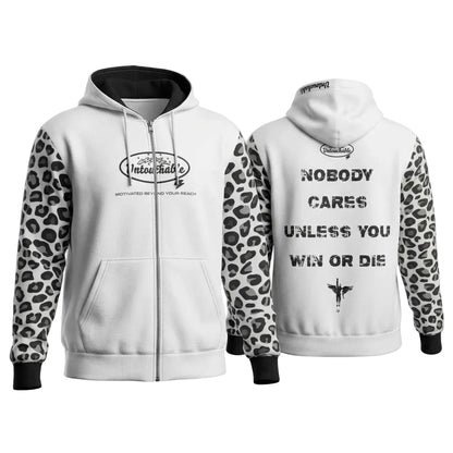 Heavyweight Snow Leopard Print Zip Up Hoodie