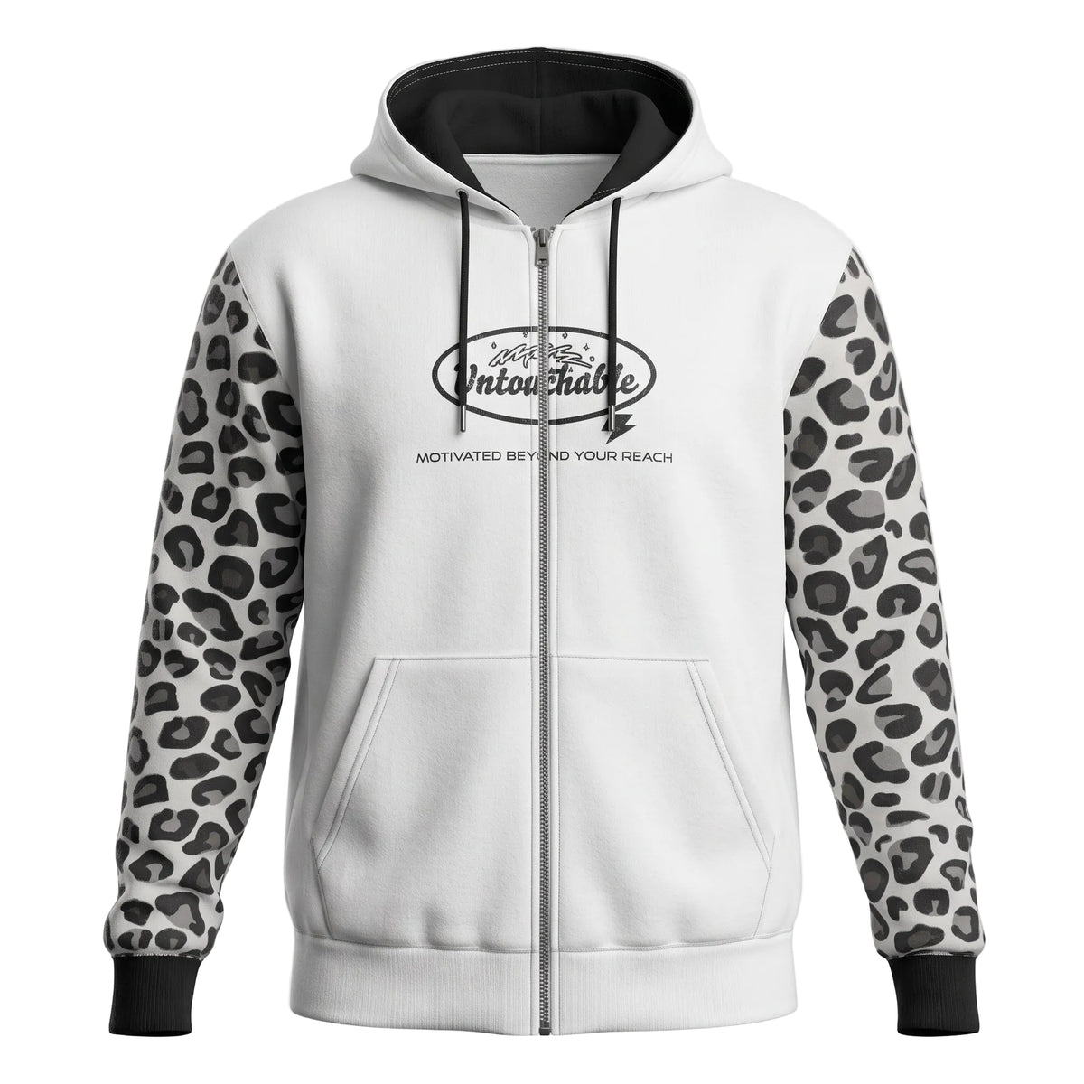 Heavyweight Snow Leopard Print Zip Up Hoodie
