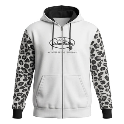 Heavyweight Snow Leopard Print Zip Up Hoodie